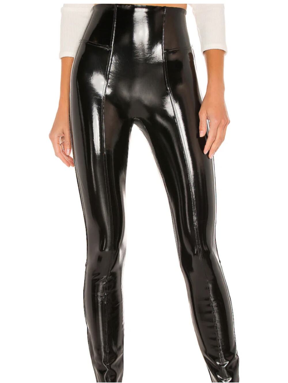 Spanx Black Shiny Faux Patent Leather Legging Size S High Waist